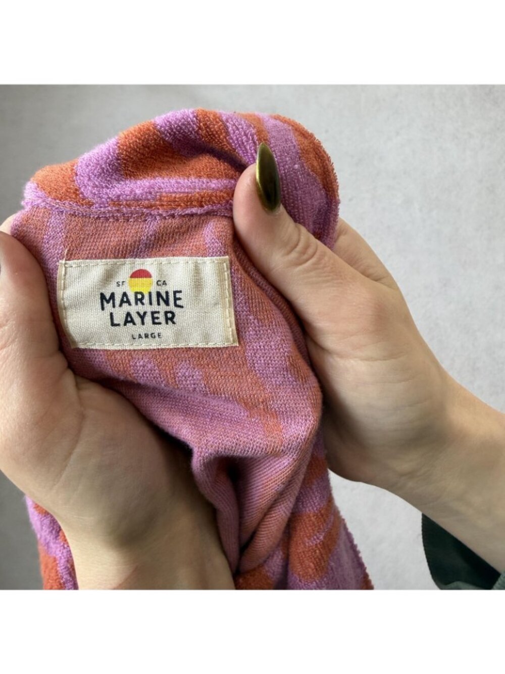 Marine Layer Shirt Womens Large Purple Terry Button Up Cropped Floral Print - Picture 2 of 9